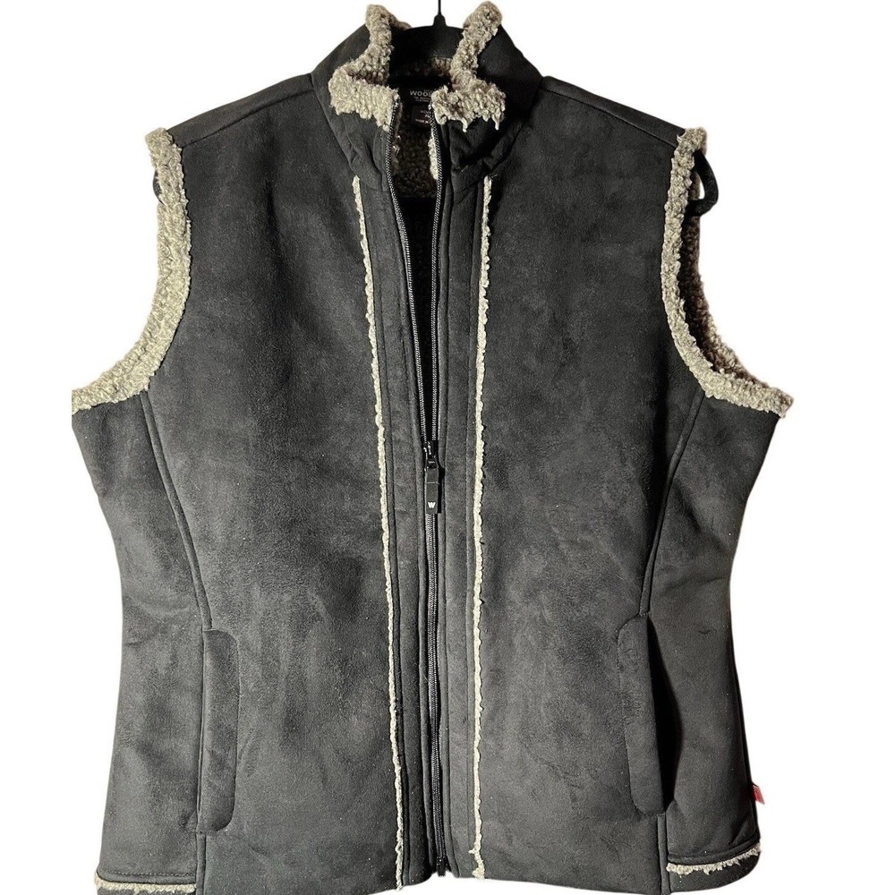 NWT Woolrich Faux Shearling Aviator Vest Black XL Western Ranch
